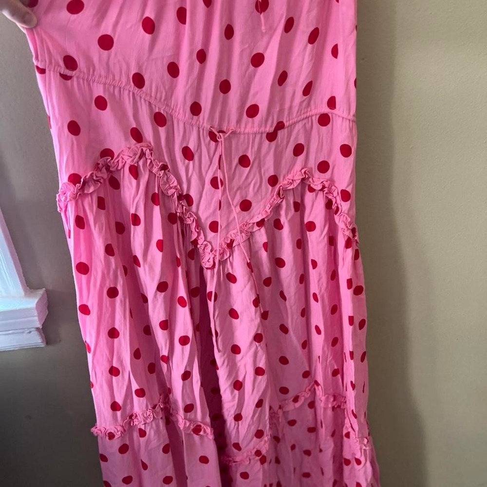 S/W/F Pink Dress‎ Red Polka Dot Ruffle Trimmed Sleeveless Maxi Dress - Picture 5 of 6